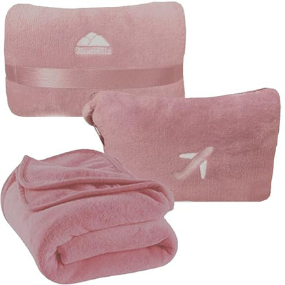 BlueHills Premium Soft Plush Mini Travel Blanket Pillow Car Dusty Rose Pink - color: Pink-m02
