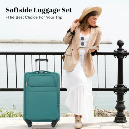 Merax 4-Piece Luggage Set 18/22/26/30,Softside Spinner Suitcase,Blue Green - color: Blue Green(18/22/26/30)