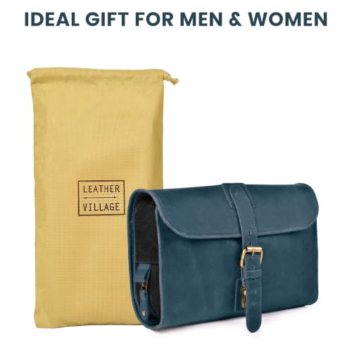 LEATHER VILLAGE Hanging Leather Toiletry Bag for Men, Dopp Kit, Blue - color: Blue