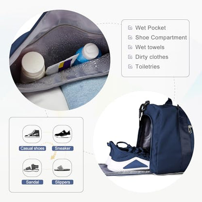 Gym Bag Womens with Shoes Compartment Travel Duffel Bag Dark Blue - color: B4-Dark Blue+Toiletry Bag