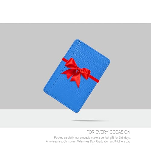 RFID Blocking Real Leather Slim Wallet - Card Holder Design for Men Idea - color: Water Blue