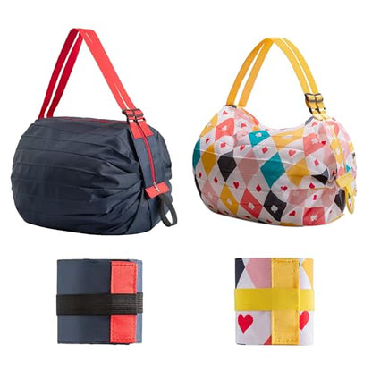 Foldable Reusable Shopping Bags 210D Nylon Waterproof Grocery Tote Travel Duffel Bag with Zipper & Adjustable Strap - color: 2pack-group 1
