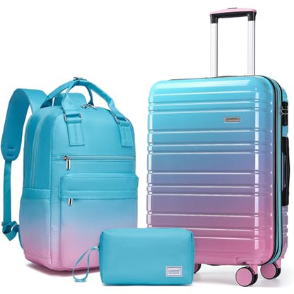 LARVENDER Carry on Luggage Sets 3 Piece, 20 Inch Suitcases, Cotton Candy - color: Cotton Candy-20BP, size: 3 Piece Set (Backpack/TB/20)