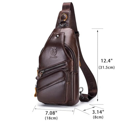LUKZIJAES Genuine Leather Sling Bag for Men - color: #12-coffee