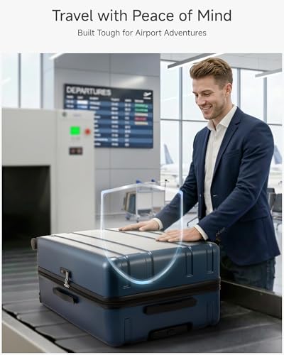 LUGGEX Large Checked Hard Shell Suitcase, Blue, 28" - color: Blue, size: Checked-Large 28-Inch