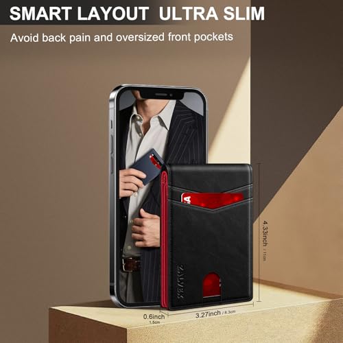 ZALVEX Wallet for Men Slim RFID Blocking Leather Credit Card Holder Wallet - color: Black + Red