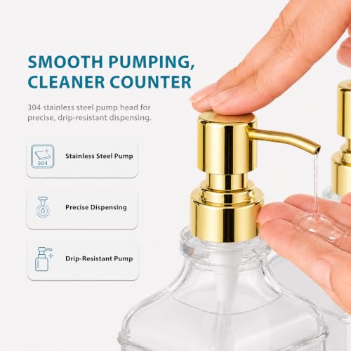 Kitchen Glass Soap Dispenser Set with Tray 2 with Gold Rust Proof Pump - color: Dm2647-gold