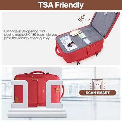 Expandable Carry On Luggage Set, 20In PC Hardside Suitcase with Backpack - color: Red