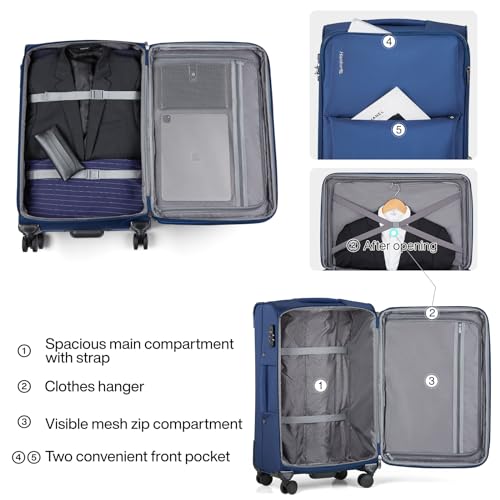 Hanke Carry On Luggage 22x14x9 Airline Approved with Garment Compartment - color: Blue, size: 20 Inch Carry on