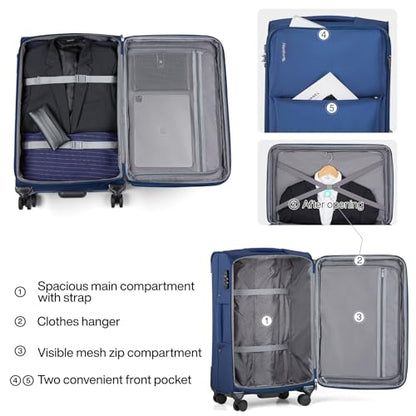 Hanke Luggage Set, 3 Piece 20/24/28 Inch Suitcases with Garment Compartment - color: Blue, size: 3 Pc Set(20/24/28)