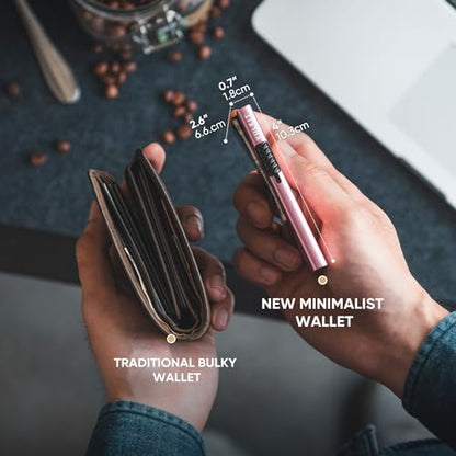 VULKIT Minimalist Credit Card Holder Pop Up Cards RFID Protection Slim Metal Wallet - color: Clip Ver Rose Gold