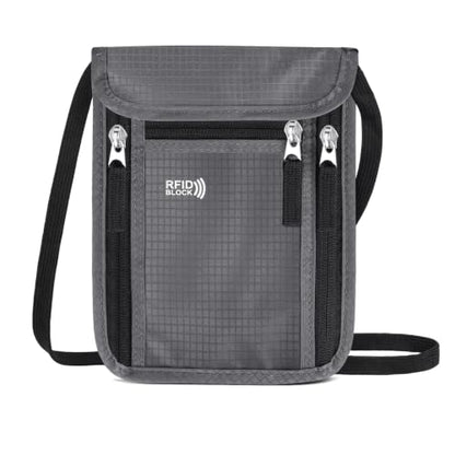 Travel Neck Wallet Women Men RFID Blocking Hidden Passport Holder - color: grey