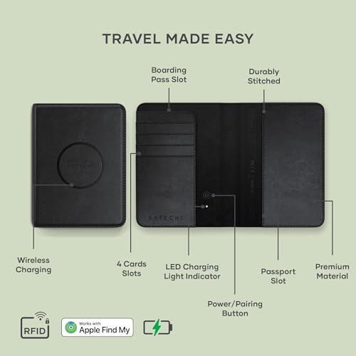 Satechi Passport Holder with Find My Tracking, 4-Slot Card Wallet, Black - color: Black