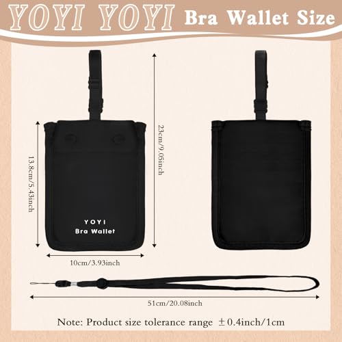 YOYI YOYI RFID Blocking Bra Wallet Neck Strap Hidden Pocket Cash Card - color: Black, style: Lanyard