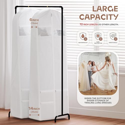 Lazebox 72" Garment Bag with Zipper Pocket, Wedding Dress Bag for Gowns Long, White - size: 72inch-1 pack-white