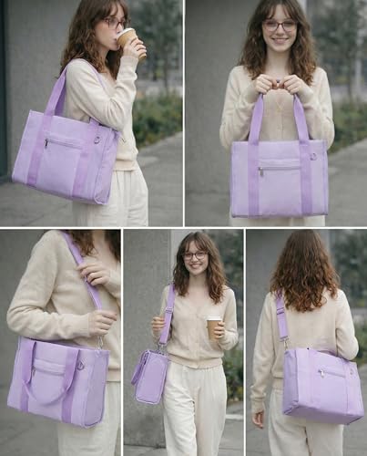 Work Tote Bag for Women, Lightweight Puffer Tote Crossbody with Zipper - color: Purple
