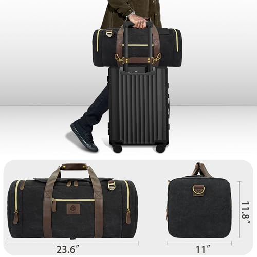 Duffle Bag for Travel - 50L Canvas Duffle Bag Weekend Overnight Bag - color: Black