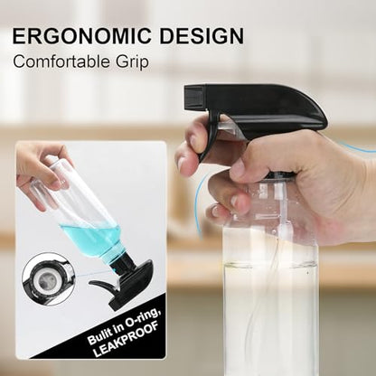 Plastic Spray Bottles 16.9oz 2 Pack Adjustable Mist/Stream Spraying | Refillable heavy duty spray containers for plants, cooking, hair care and household cleaning - color: BlackClear