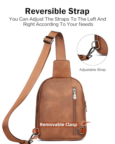 FADEON Sling Bags for Women Crossbody Bag, Designer PU Leather Sling Purse - color: 1 Brown Retro Style, size: Small