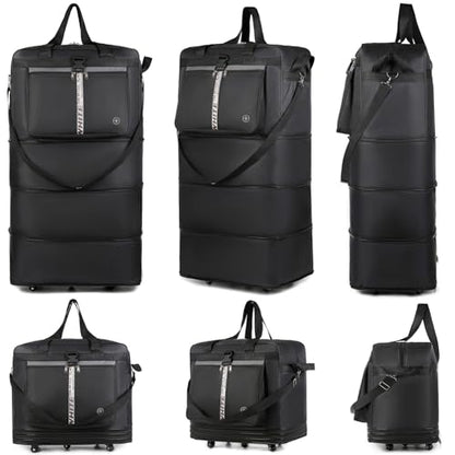 Expandable Travel Duffel Bag with Wheels, 42 Inch Large Collapsible Luggage, 5pcs 360° Spinner Wheels, Waterproof Oxford Cloth, Foldable Suitcase with Shoulder Strap for Men & Women, Gray - color: Gray