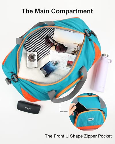 Packable Nylon Compact Foldable Large Duffle Bag for Travel Carry On Bag - color: Turquoise