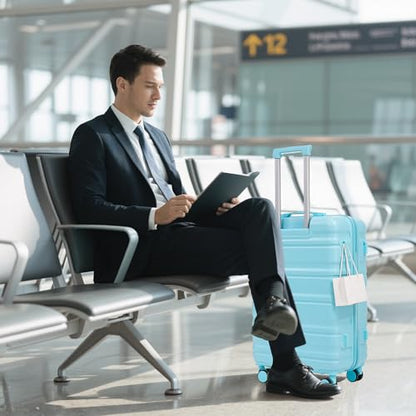 GDFStudio 20/24/28 Inch 3 Piece Luggage Set, ABS Hard Shell Spinner Suitcase with 360° Silent Wheels, Expandable Capacity,Combination Lock, Retractable Handle, Carry On & Checked Suitcases,Blue - color: Blue, size: 20/24/28In