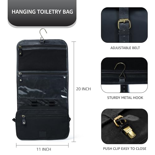 LEATHER VILLAGE Hanging Leather Toiletry Bag for Men, Dopp Kit, Black - color: Black