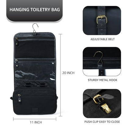 LEATHER VILLAGE Hanging Leather Toiletry Bag for Men, Dopp Kit, Black - color: Black