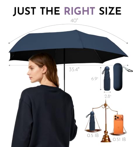 Umbrella Travel Size Mini Umbrella with UPF 100+ UV Rain Protection - color: Navy