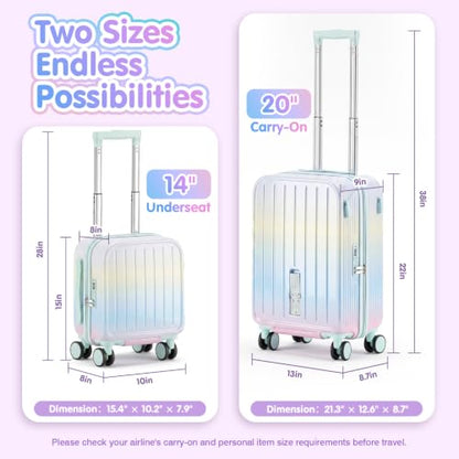Ride On Suitcase for Kids 2 Piece Carry On Luggage Set (Macaron Gradient) - color: Macaron Gradient