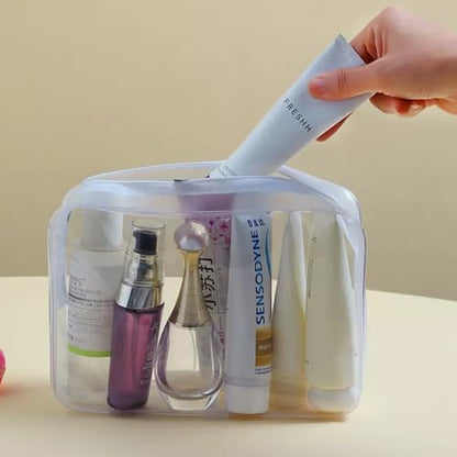 6 Pack Clear PVC Zippered Travel Cosmetic & Toiletry Organizer Bag Set for Makeup, Shower Essentials - White