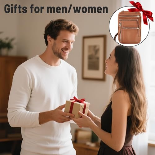 Neck Wallet for Traveling Women Men, RFID Blocking Leather Travel Pouch - color: Brown