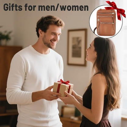 Neck Wallet for Traveling Women Men, RFID Blocking Leather Travel Pouch - color: Brown
