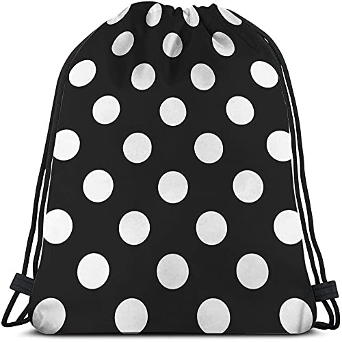 White Polka Dots Drawstring Bags Backpack Bag Big Circle Black Retro Background Simple Texture Fashion Print Sport Gym Sack Drawstring Bag String Bag Yoga Bag for Men Women - color: Multi-a55