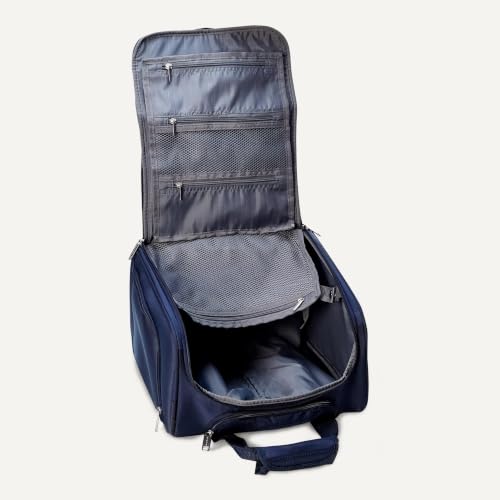 Amazon Basics Underseat Carry-On Luggage with Wheels and Handle, 14" Rolling Travel Bag, Fits Overhead Bins, Organized Compartments, Navy - color: Navy