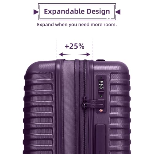 LARVENDER Expandable Carry on Luggage Suitcase with Wheels, Royal Purple - color: Royal Purple, size: 3 Piece Set (20/DB/TB)