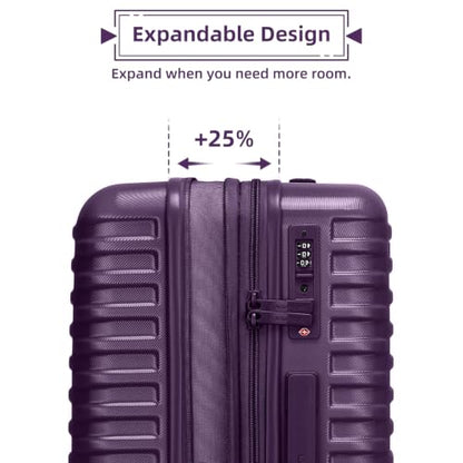 LARVENDER Expandable Carry on Luggage Suitcase with Wheels, Royal Purple - color: Royal Purple, size: 3 Piece Set (20/DB/TB)