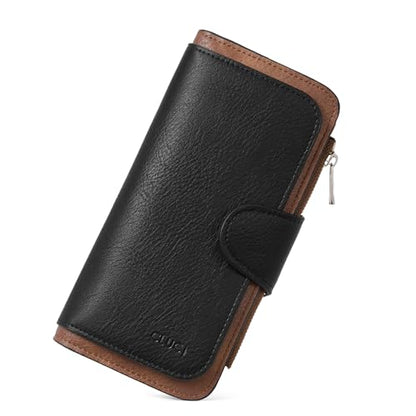 CLUCI RFID Wallet for Women Bifold Wallet with ID Window - color: z Black WIth Brown