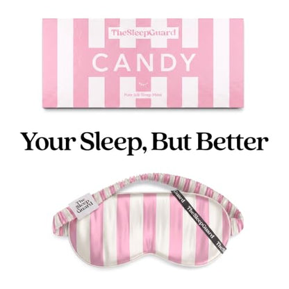 TheSleepGuard Pure Silk Sleep Mask [100% 6A Mulberry Silk, 22 Momme] Light Blocking Travel Essentials. Eye Masks for Sleeping. Black Oeko-Tex Blindfold. Eye Covers for Men & Women - color: Candy Stripe
