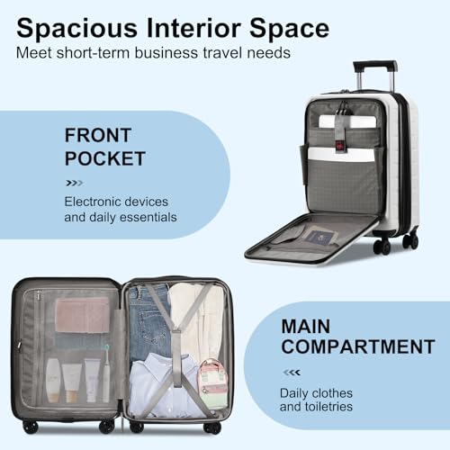 CENSIEN Expandable 20" Carry On Luggage Airline Approved with Front Pocket - color: White, size: 20 Inch EXT