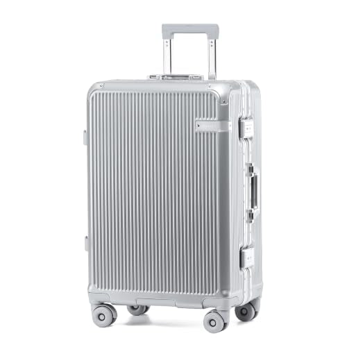 24 Inch Zipperless Checked In Luggage with Aluminum Frame, Silver - color: Silver, size: Checked in 24inch