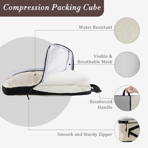 U+U 6 Set Compression Packing Cubes, Travel Organizers (Cream) - color: Cream, size: 6 Set