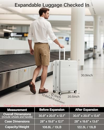 MILADA 28 Inch Large Checked Luggage, Expandable Hardshell Suitcase with 360° Spinner Wheels & TSA Lock, Durable Extra Large Rolling Trunk for Travel, International Vacation, White - color: White, size: 28" Checked Large