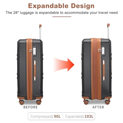 Kono 28 Inch Luggage Expandable Suitcase with Spinner Wheels TSA Lock - color: Apricot Black, size: 28-inch Large-checked