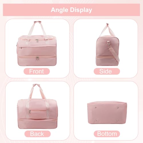 Travel Duffle Bag for Women, Carry-On Weekender with Shoe Compartment - color: Pink