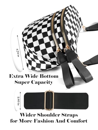 Checkered Crossbody Bag Bum Bag for Women,Spacious Fanny Packs Belt Bag - color: Black and White Checkered