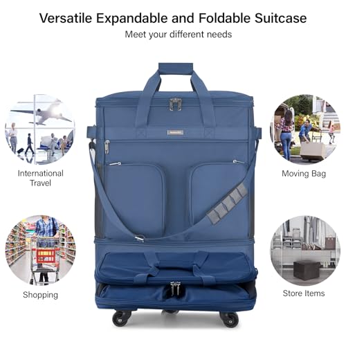 Hanke Expandable Collapsible Luggage with Wheels Suitcase Luggage Rolling Travel Bag Duffel Bag for Men Women Lightweight Suitcase Large Capacity with Spinner Wheel (Blue) - color: Blue-1
