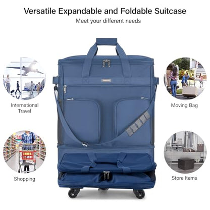Hanke Expandable Collapsible Luggage with Wheels Suitcase Luggage Rolling Travel Bag Duffel Bag for Men Women Lightweight Suitcase Large Capacity with Spinner Wheel (Blue) - color: Blue-1