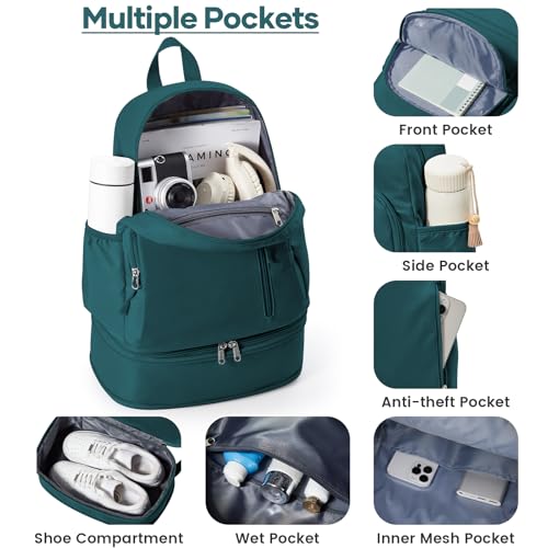 Gym Backpack for Women, Dance Volleyball Backpacks With Shoe Compartment - color: Peacock Blue