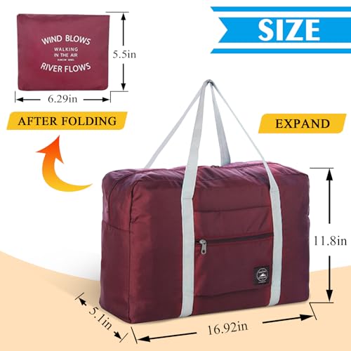 Travel Bag 2PCS Foldable Duffle Tote Weekender Overnight Luggage Bag - color: Red+Blue